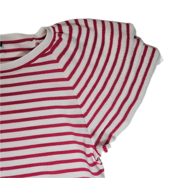 Express Sweater Womens XS White Pink Striped Short Sleeve Dolman Banded Hem Knit - Picture 3 of 7